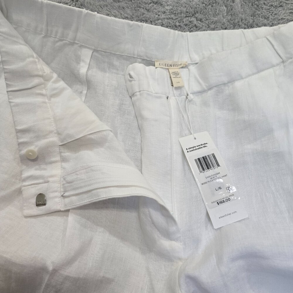 Eileen Fisher Wide Leg Pleated F/L Pant 100% Organic Linen Womens NWT NEW - Picture 6 of 12